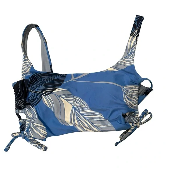 Aerie Blue Leaf Pattern Lace Up Bikini, Top XS, Bottom Sm - Picture 7 of 12